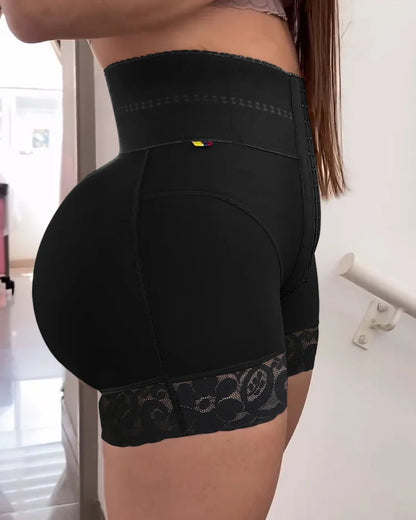 Lace Stitching Butt Lifting Slimmer Front Buckle Shaping Shorts