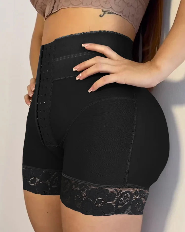 Lace Stitching Butt Lifting Slimmer Front Buckle Shaping Shorts